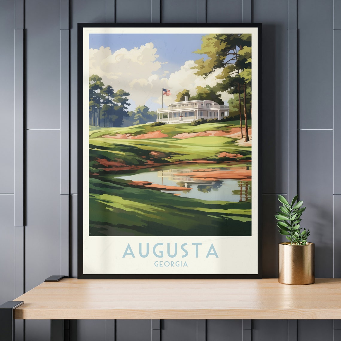 Augusta Georgia Clubhouse Flag Over Rolling Greens Golf Poster - Image 4