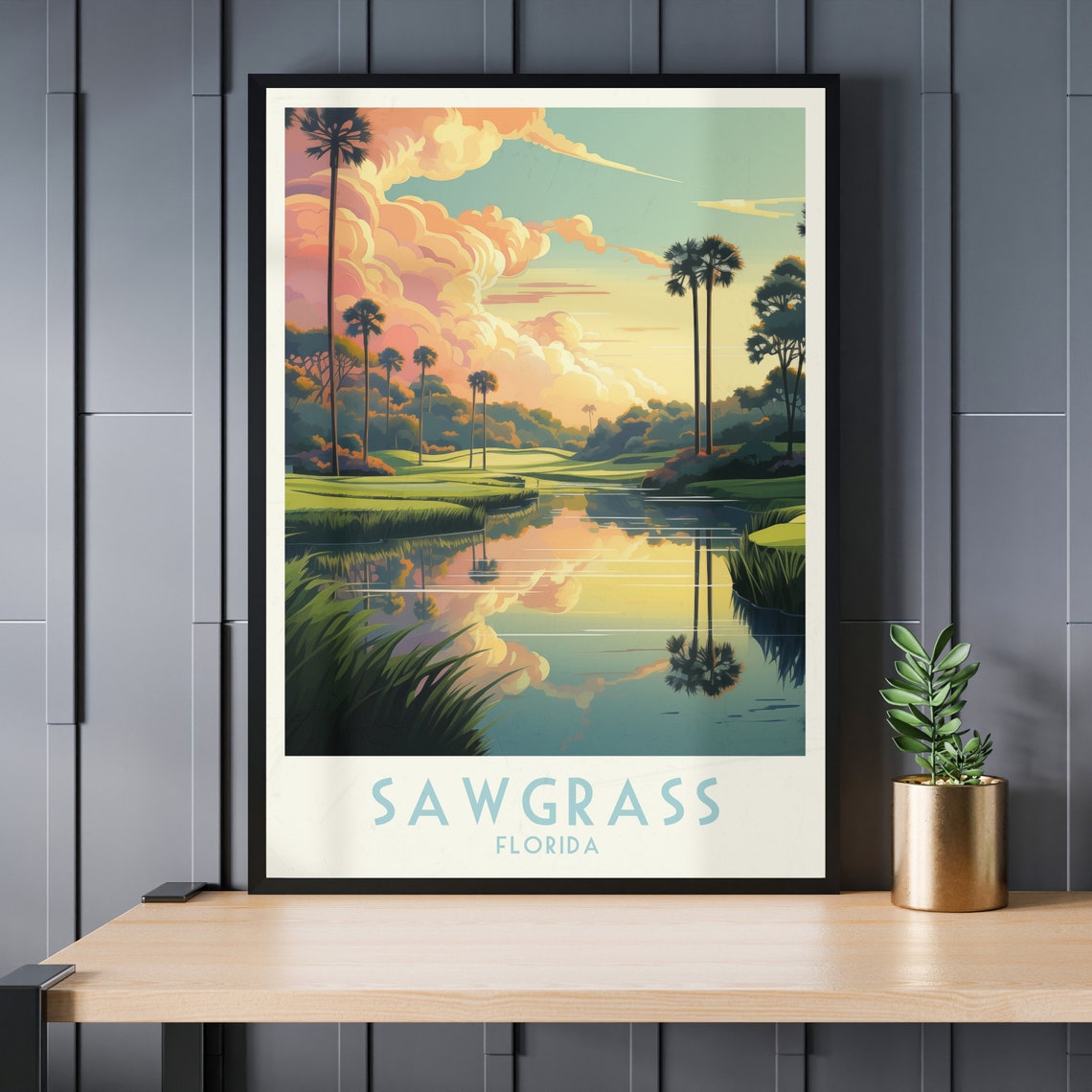 Sawgrass Florida Palm Lake Reflection Morning Golf Course Poster - Image 4