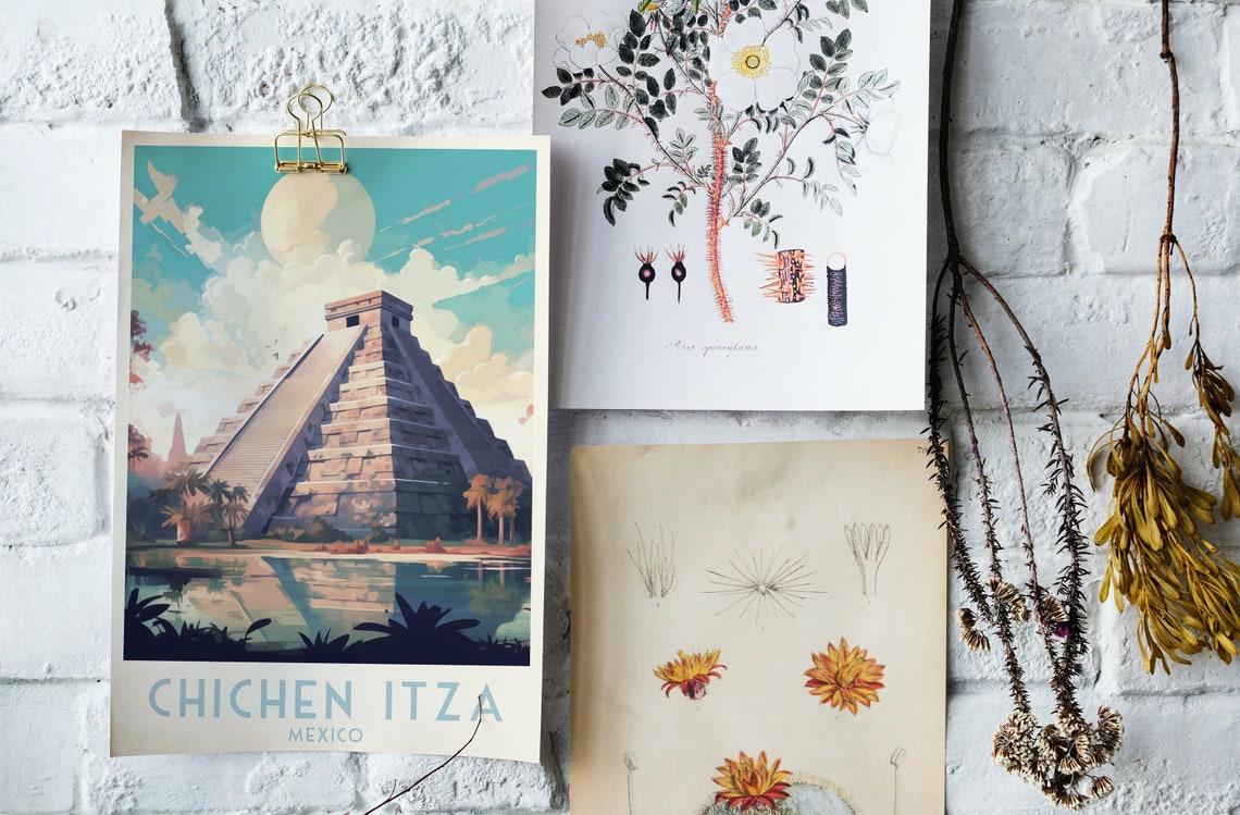Chichen Itza El Castillo Pyramid in Mexico Travel Poster Art - Image 4