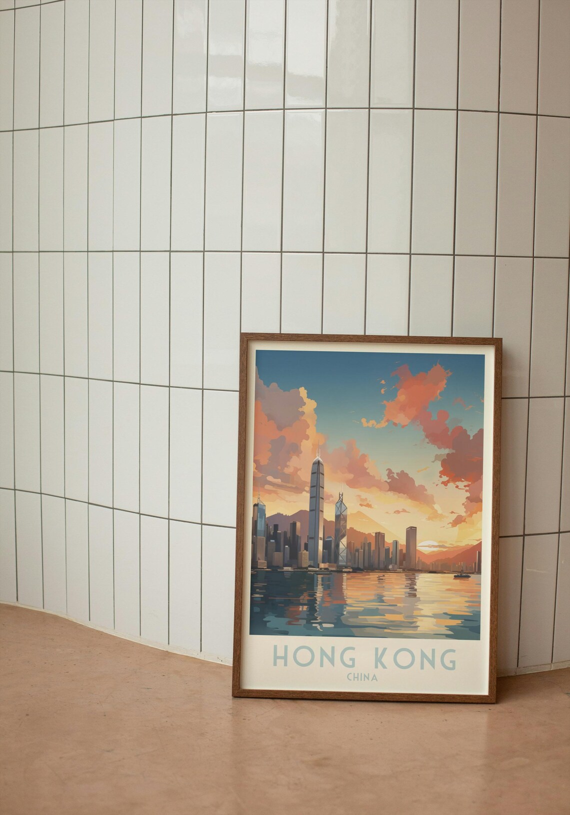 Hong Kong China Victoria Harbour Sunset Skyline Travel Poster - Image 3