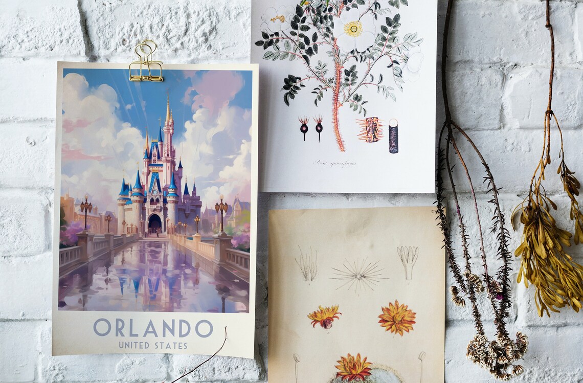 Orlando Fairytale Castle Bridge Daytime Vintage Travel Poster Art - Image 4