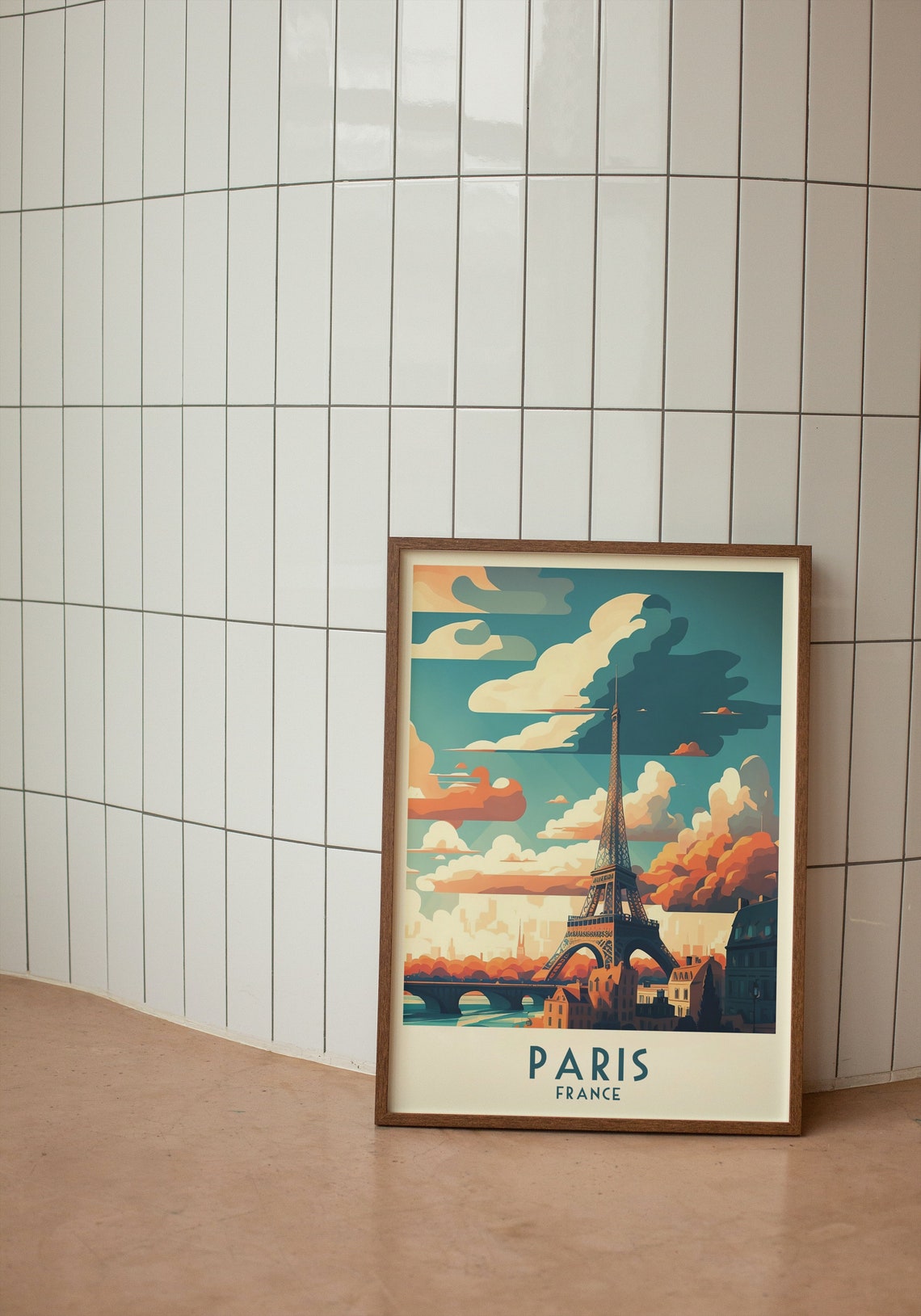 Paris France Eiffel Tower Dramatic Sunset Clouds Travel Poster - Image 2