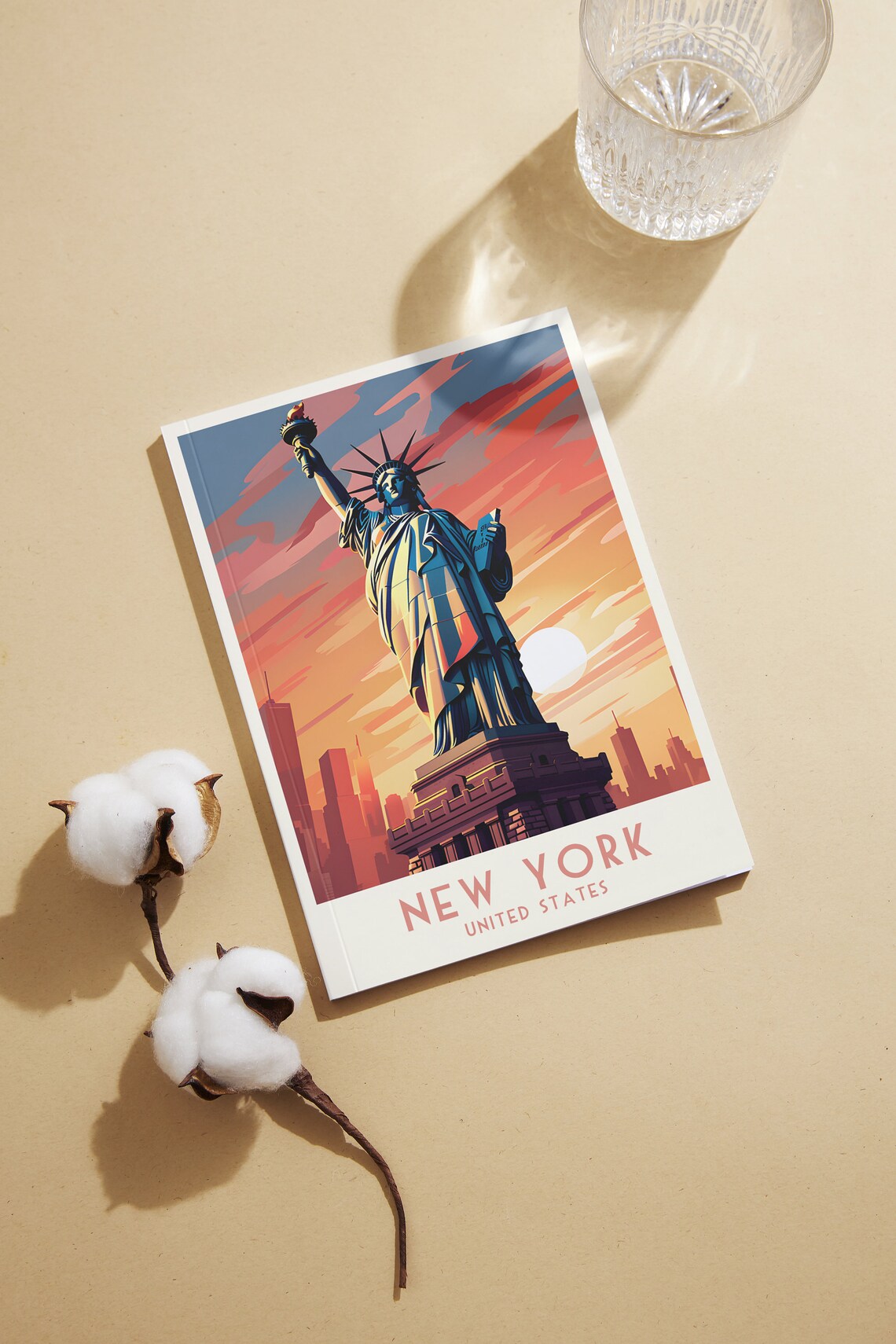 New York Statue of Liberty Fiery Sunset Vintage Travel Poster - Image 2