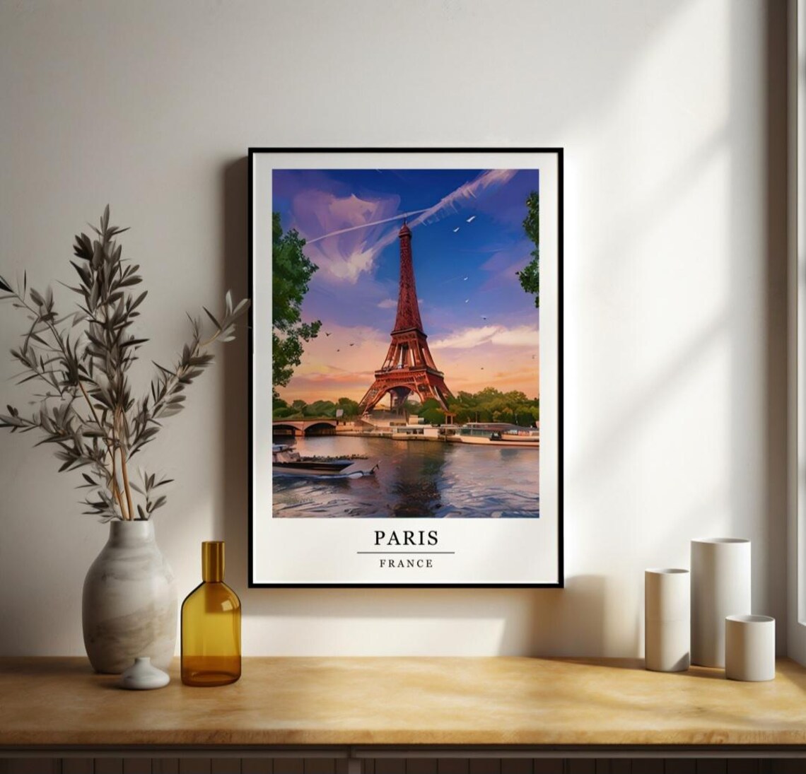 Watercolour Paris Eiffel Tower Retro Travel Poster