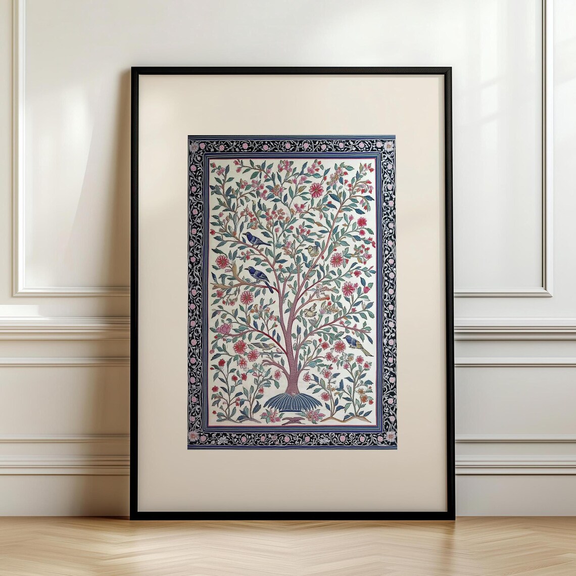 Kashmiri Style Textile Art Print, Vintage Decor
