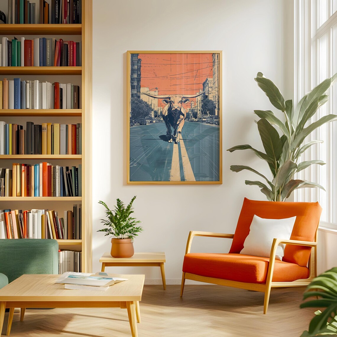 Texas Longhorn Wall Art, Urban Cityscape Poster Print - Image 3