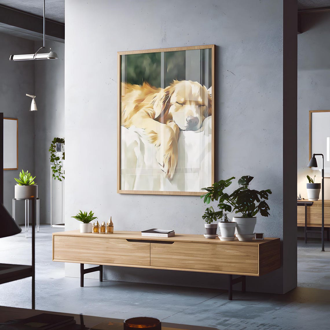 Golden Retriever Napping on White Blanket Soft Painterly Dog Poster - Image 3