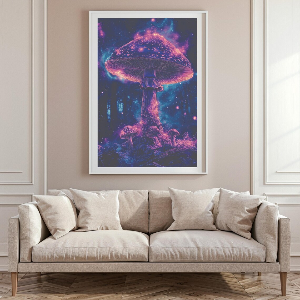 Glowing Purple Cosmic Mushroom In A Starry Night Forest Poster - Image 6