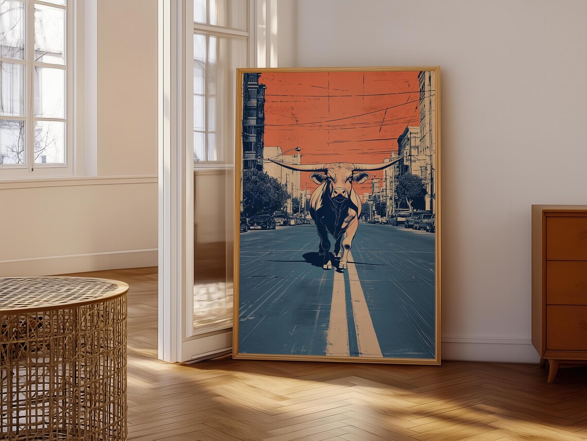 Texas Longhorn Wall Art, Urban Cityscape Poster Print - Image 6