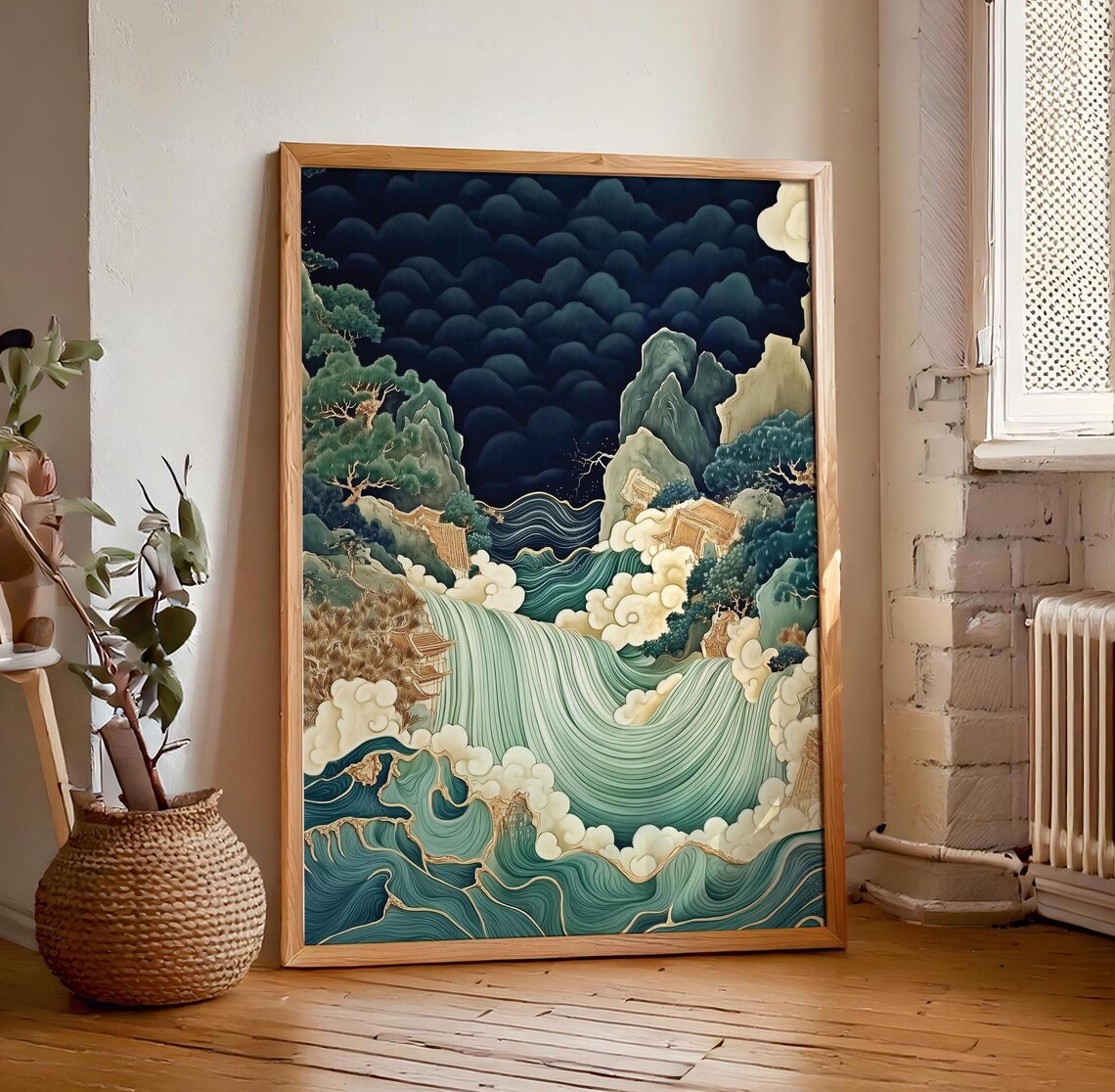 Japanese Abstract River Waterfall Poster, Traditional Art - Image 7