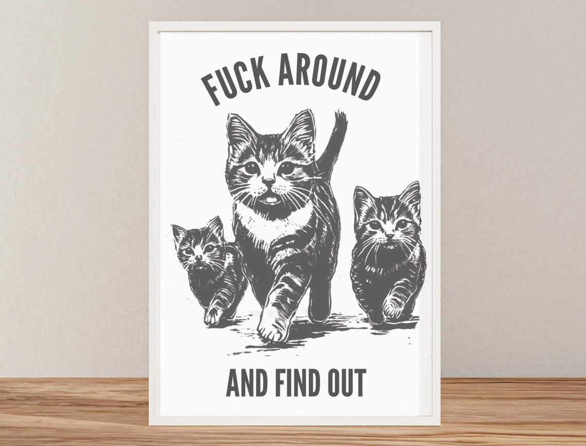 Cat Trio Fuck Around And Find Out Monochrome Cat Quote Poster