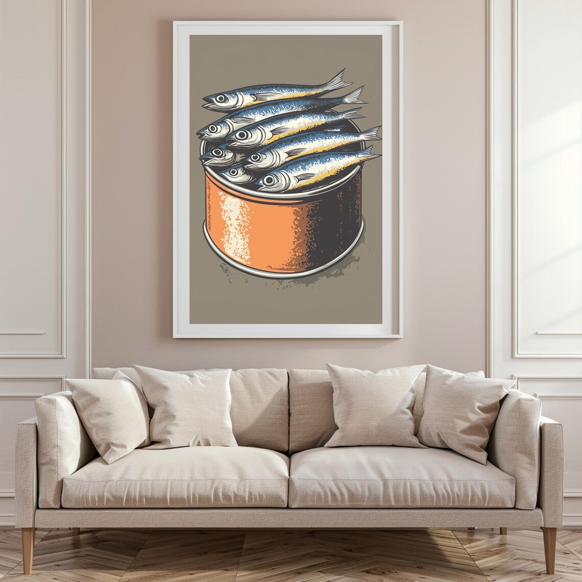 Vintage Round Orange Tin Of Sardines Retro Kitchen Art Poster - Image 5