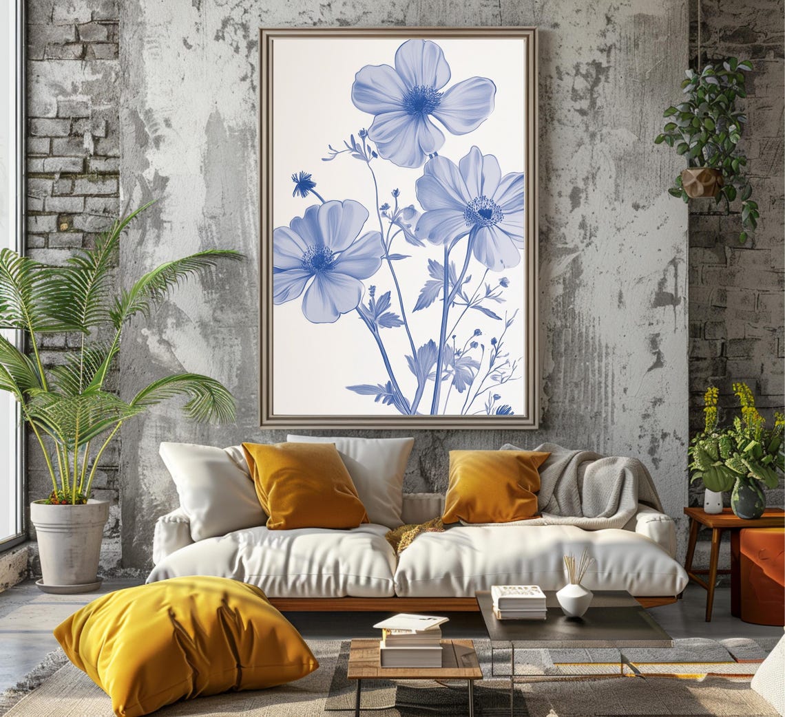 Blue Cosmos Flowers Watercolor Botanical Minimalist Floral Poster - Image 7