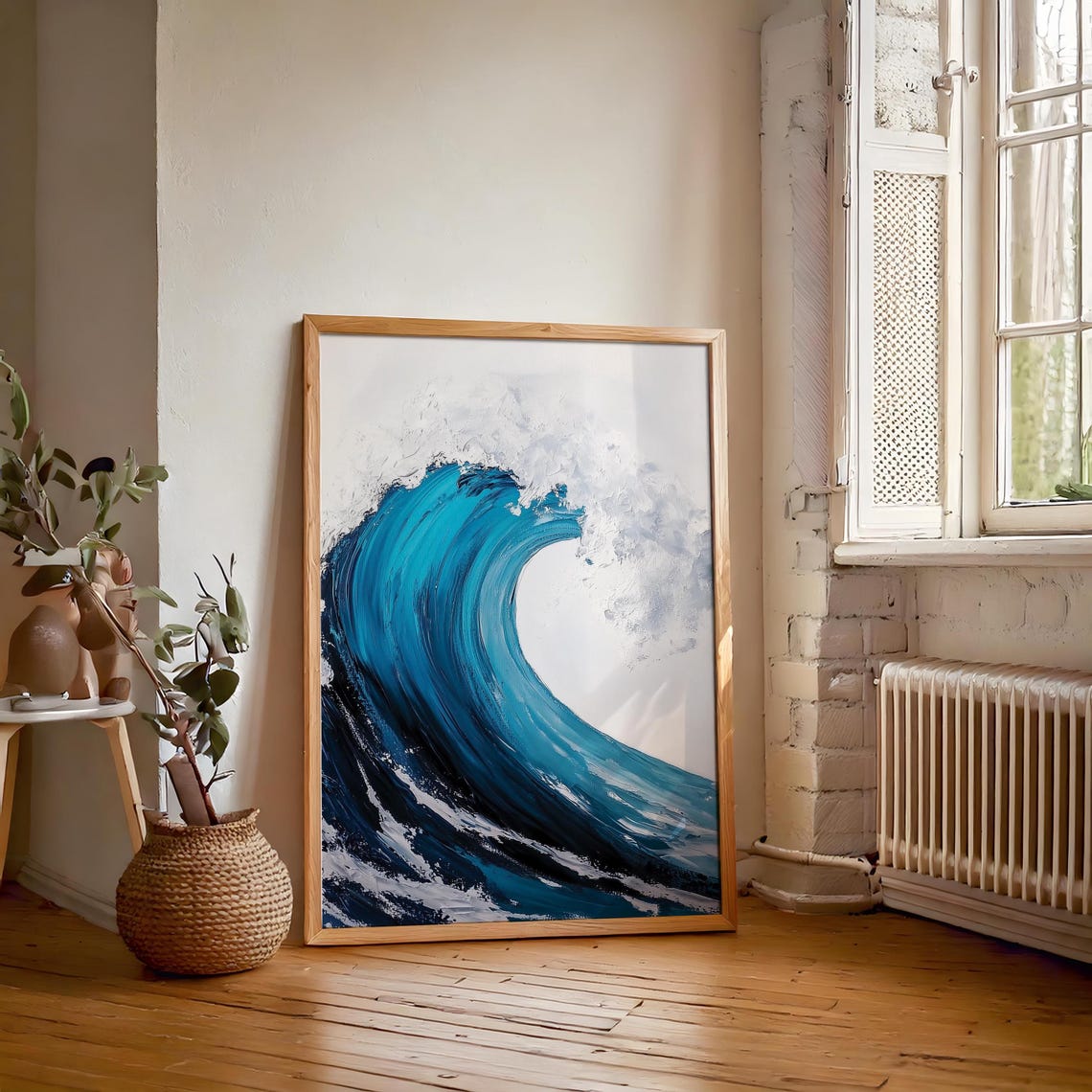 Abstract Blue Ocean Wave Crashing Foam White Painting Poster - Image 6