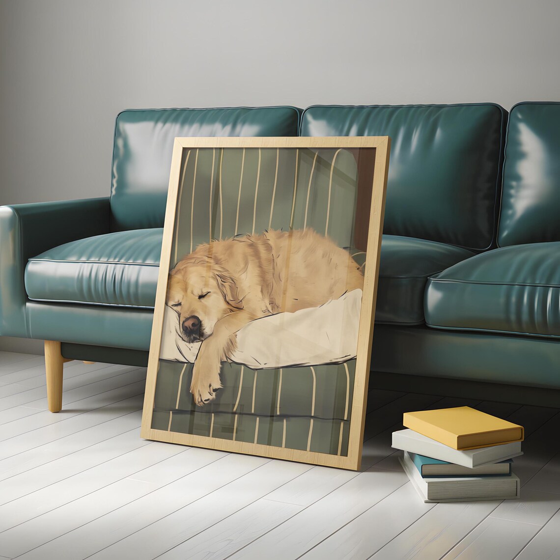 Golden Retriever Sleeping on Striped Green Chair Tender Dog Poster - Image 4