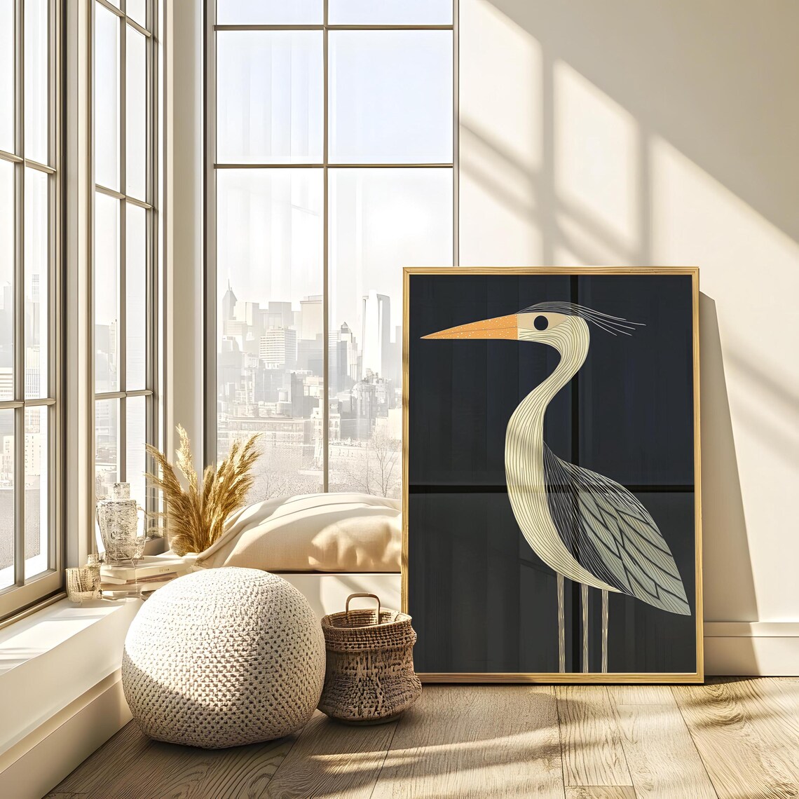 Retro Vintage Heron Art Deco Wall Art Print, Bird Decor - Image 2