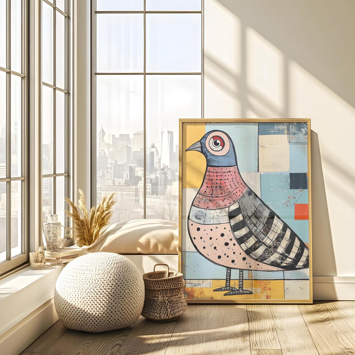 Whimsical Folk Art Pigeon With Geometric Blocks Colorful Poster - Image 4