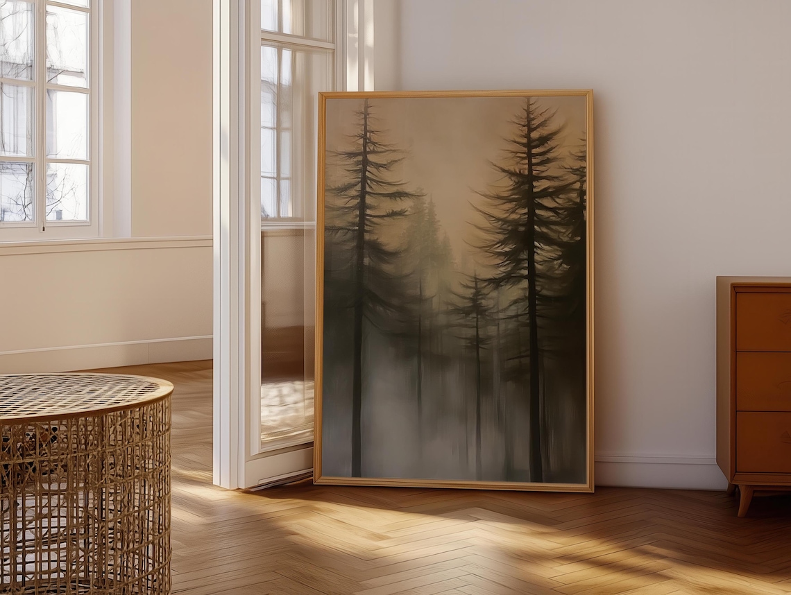 Misty Pine Forest at Dawn Dark Academia Moody Landscape Poster - Image 6