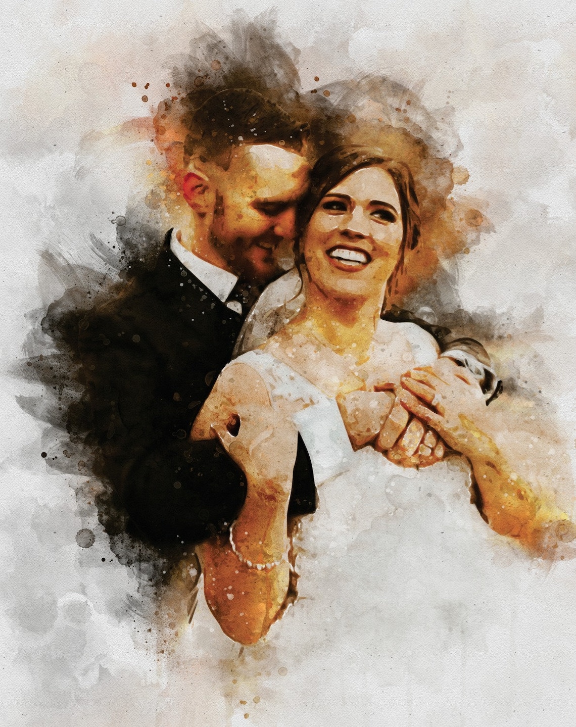 Custom Wedding Couple Watercolor Portrait Anniversary Gift Print - Image 2