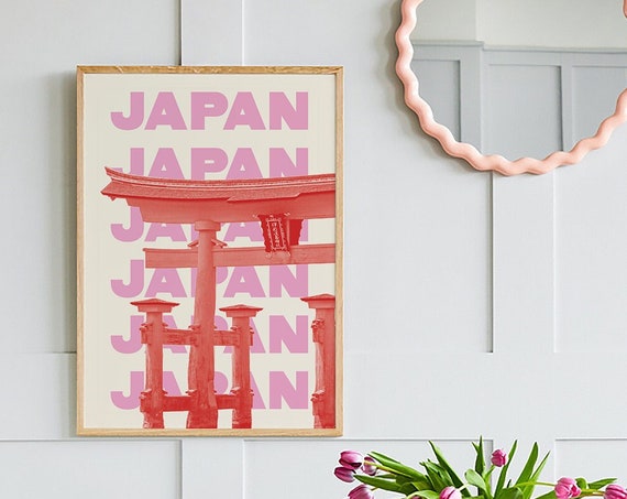 Japan Travel Print Art Pink Red Japan Shinto Shrine Travel Exhibition Print Cute Trendy Wall Art