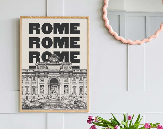 Rome Travel Print Art Black And White Italy Trevi Fountain Travel Exhibition Print Cute Trendy Wall Art