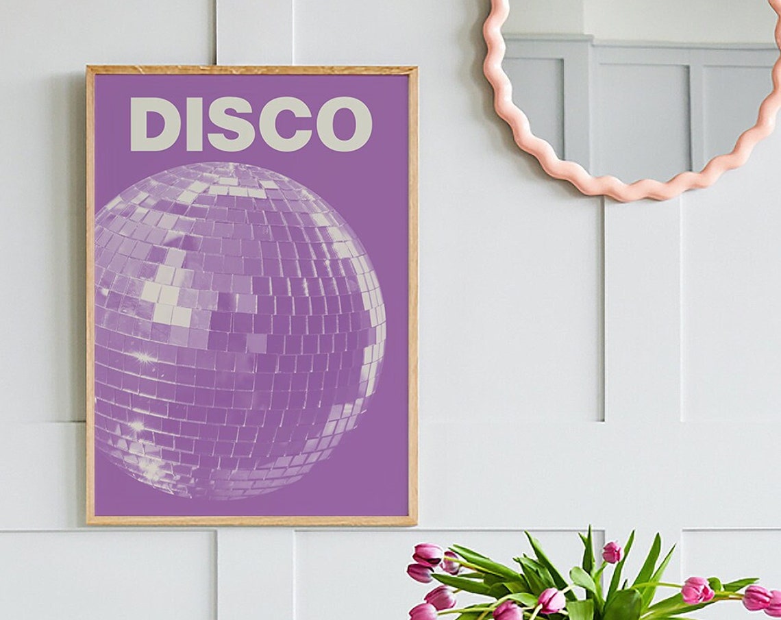 Disco Ball Purple Retro Party Mirror Ball Dance Decor Poster