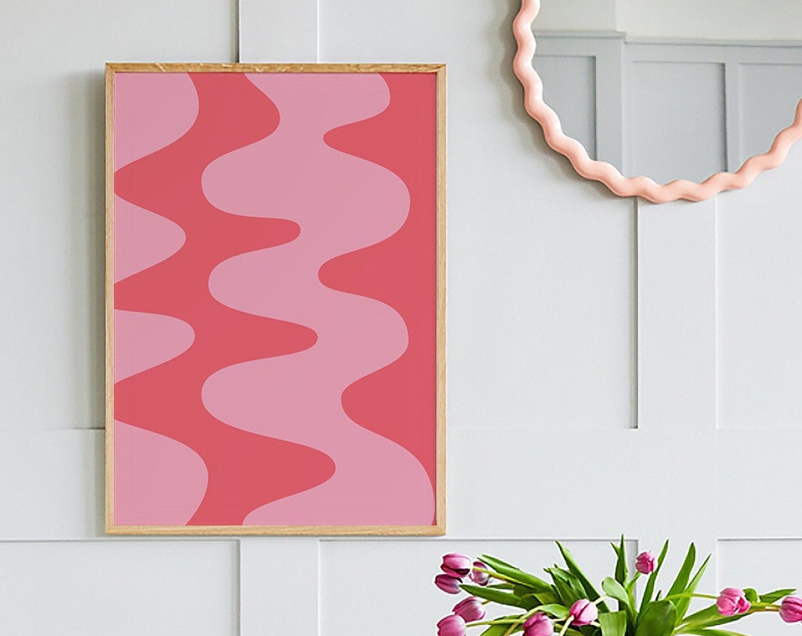 Pink Abstract Print Art Trendy Pink 70s Retro Art Cute Trendy Wall Art