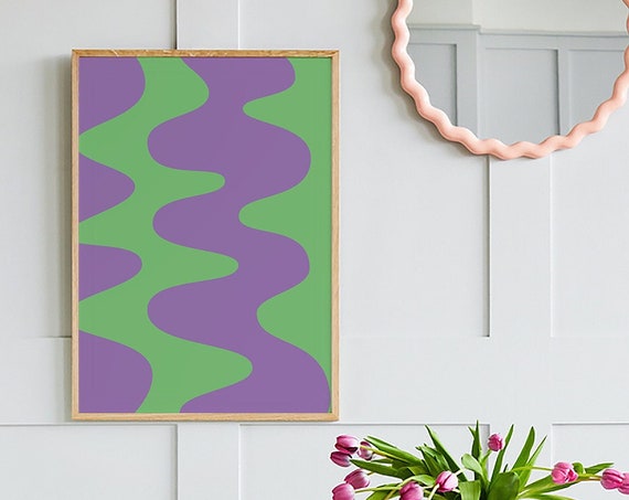 Green Purple Abstract Print Art Trendy Purple Green 70s Retro Art Cute Trendy Wall Art