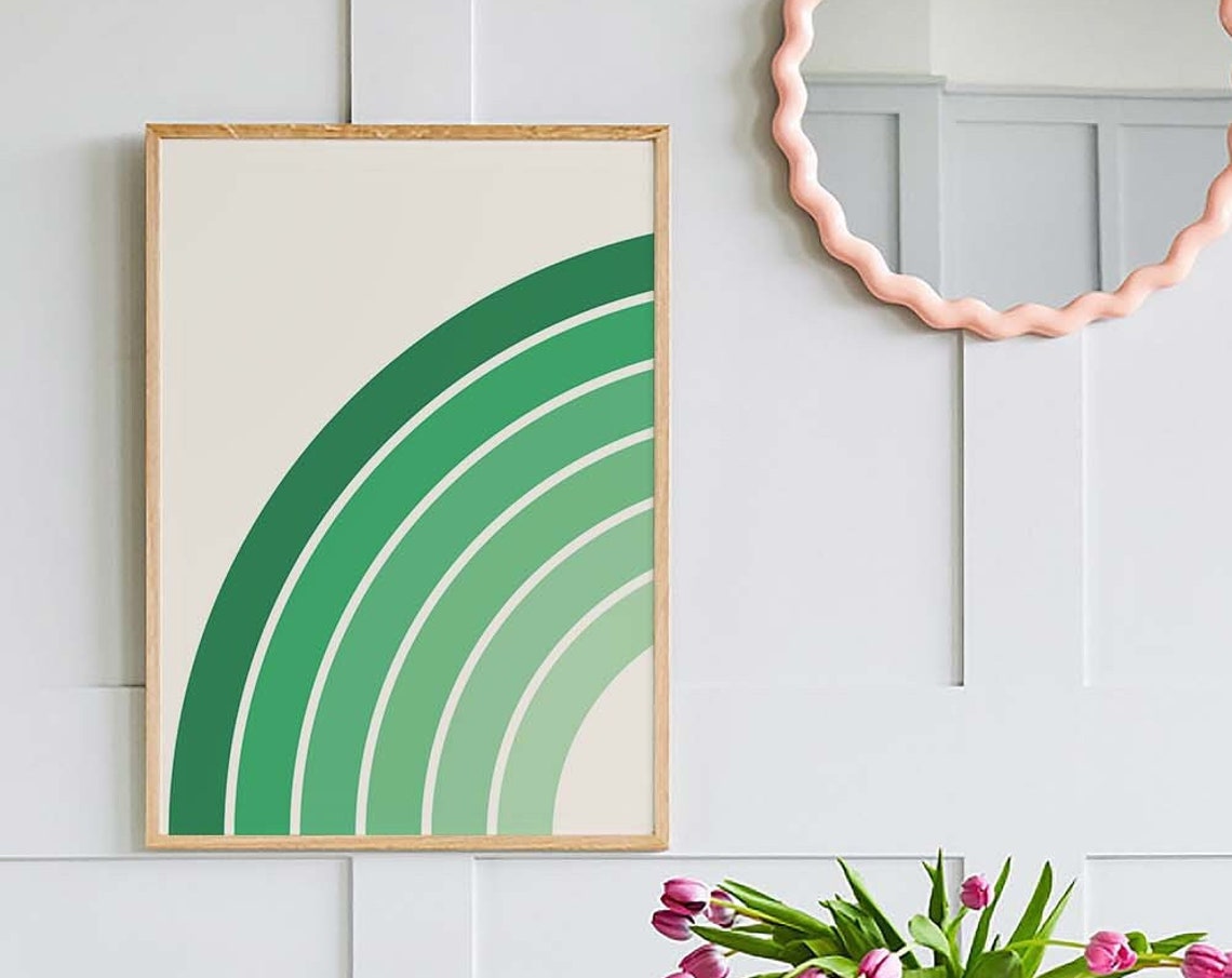 Green Rainbow Gradient Arc Minimalist Retro Trendy Boho Decor Poster