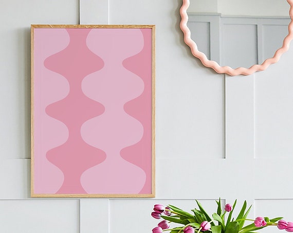 Pink Abstract Print Art Trendy Pink 70s Retro Art Cute Trendy Wall Art