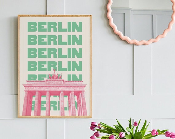 Berlin Travel Print Art Pink Green Berlin Germany Travel Exhibition Print Cute Trendy Wall Art