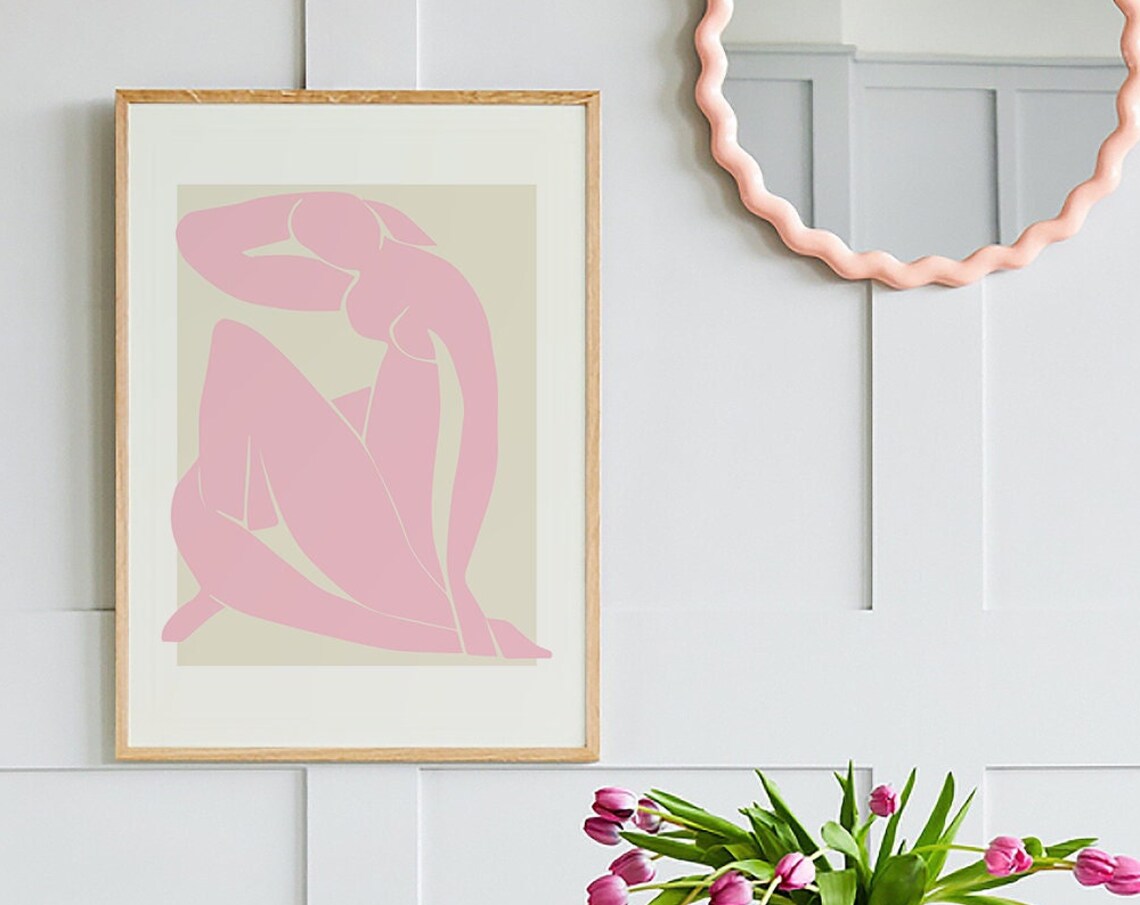 Matisse Style Pink Nude Paper Cut Out Modern Abstract Art Print