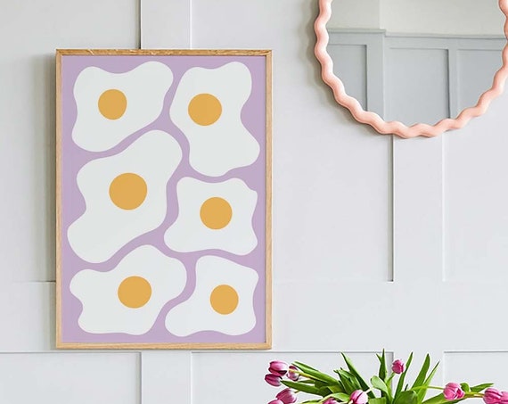 Eggs Print Art Purple Kitchen Food Decor Retro Breakfast Art Poster Cute Trendy Wall Art
