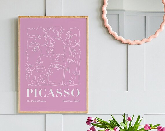 Picasso Abstract Line Art Faces Blush Pink Exhibition Poster