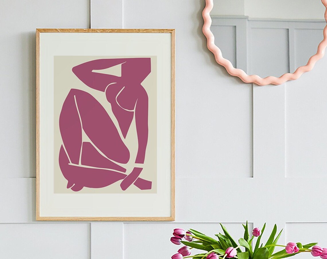 Burgundy Seated Nude Silhouette Paper Cut Style Abstract Art Poster