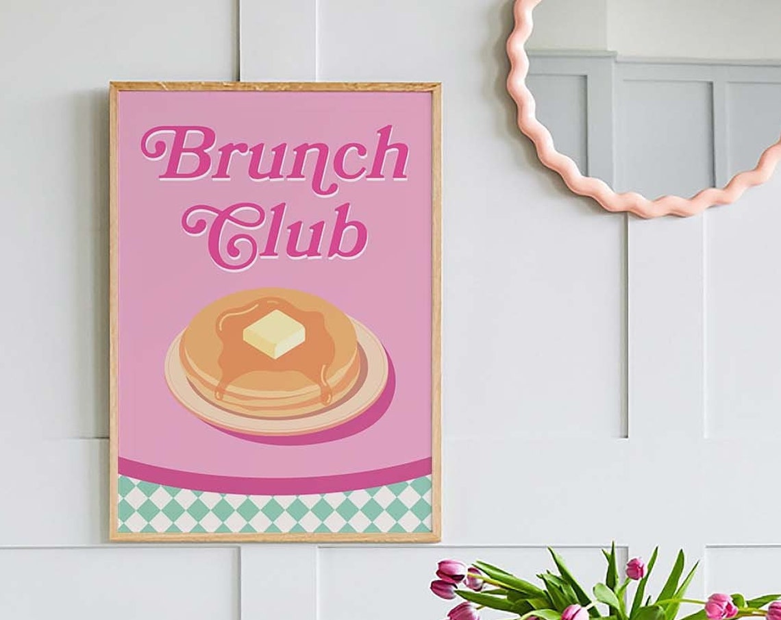 Brunch Club Pink Pancakes Retro Kitchen Breakfast Food Poster - Image 6