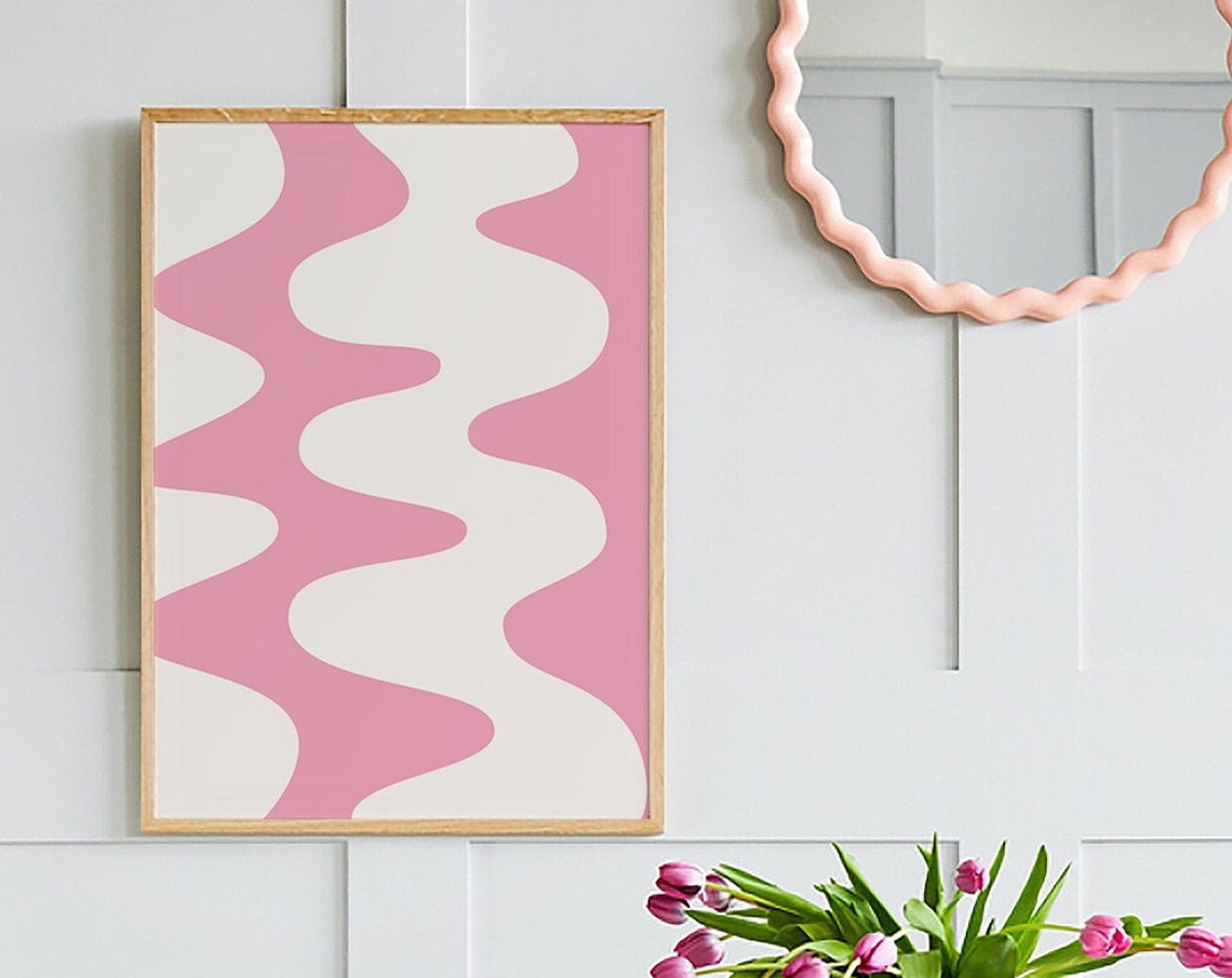 Blush Pink Cream Groovy Wavy Lines Soft Modern Abstract Poster