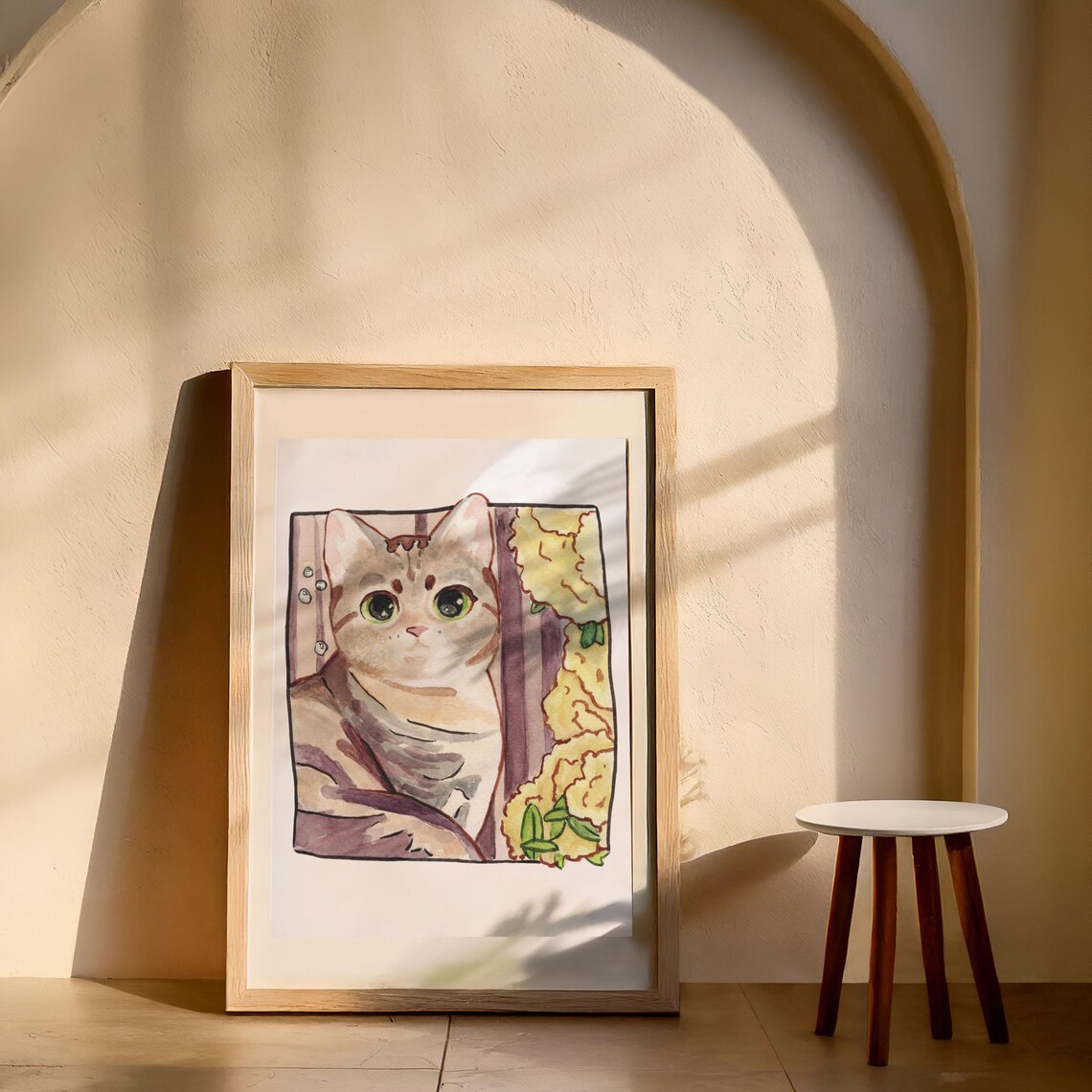 Hand Painted Style Cat Portrait, Watercolor - Image 2