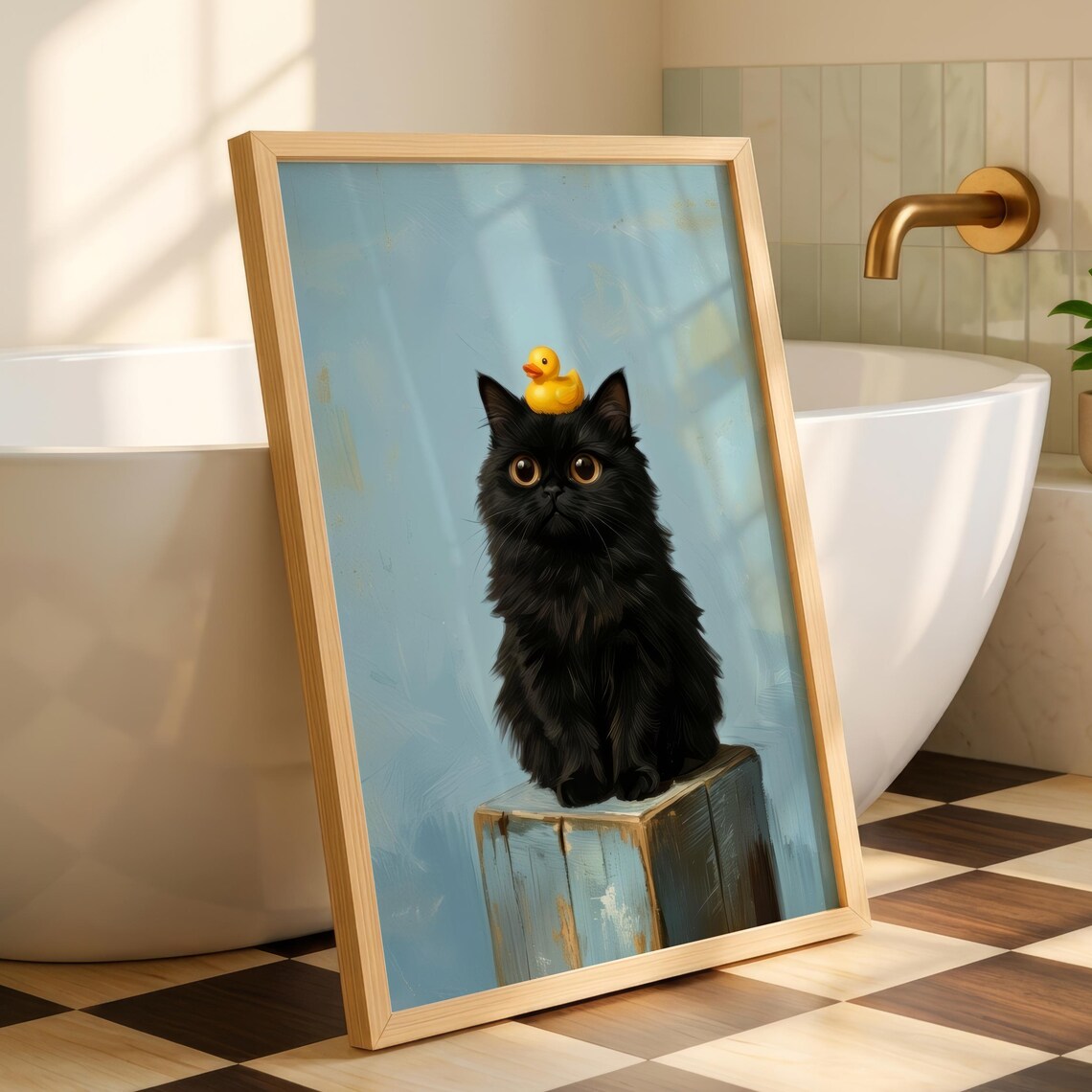 Black Cat With Rubber Duck Bath Art Print