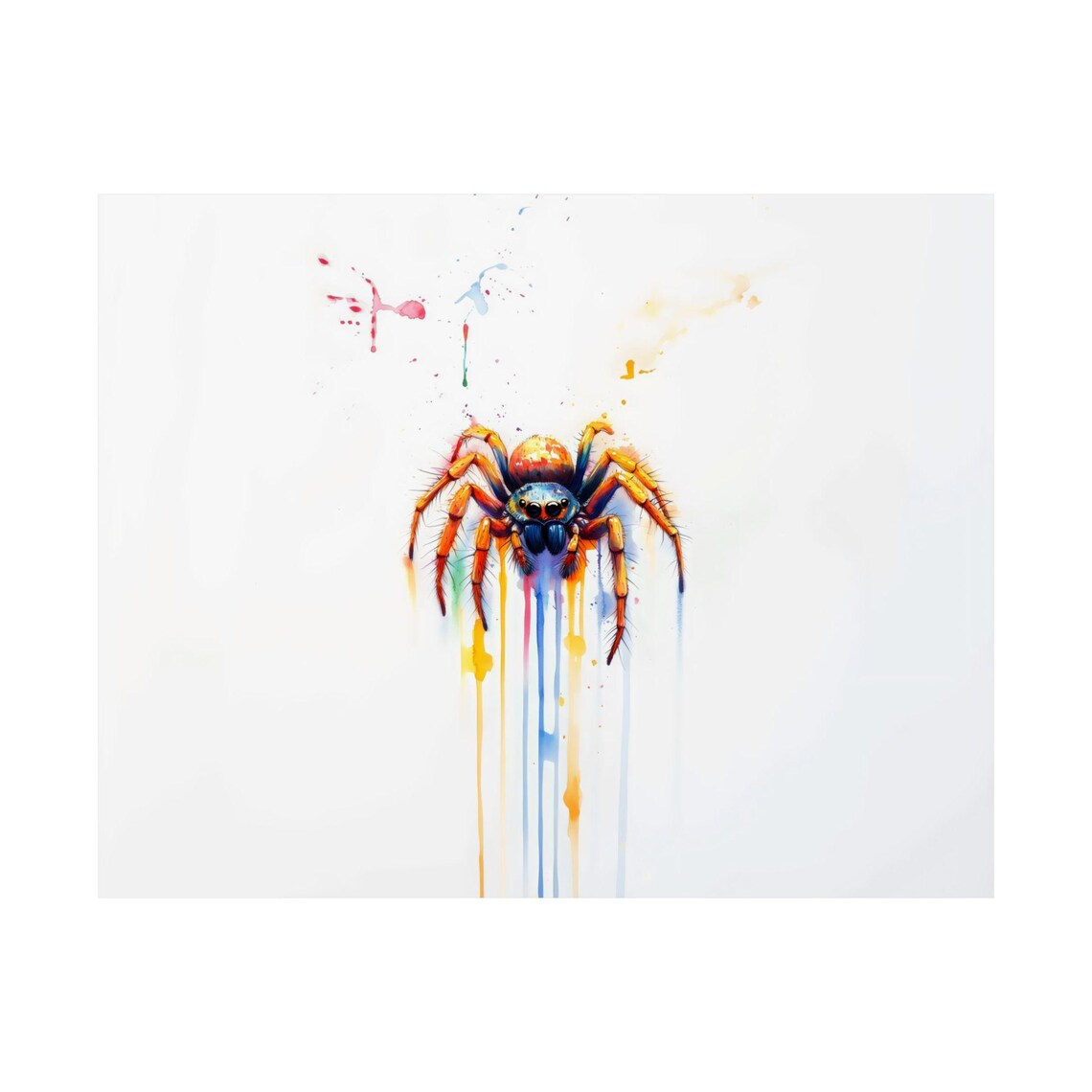 Watercolor Spider Orange Legs Paint Drips White Minimalist Bug Art Poster - Image 3