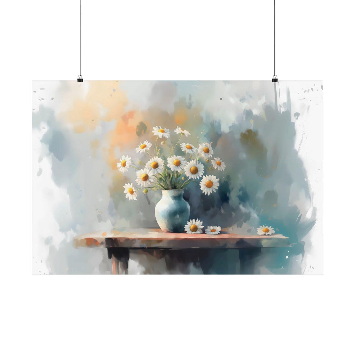 Sweet Fresh White Daisies in Rustic Vase Watercolor Floral Poster - Image 2