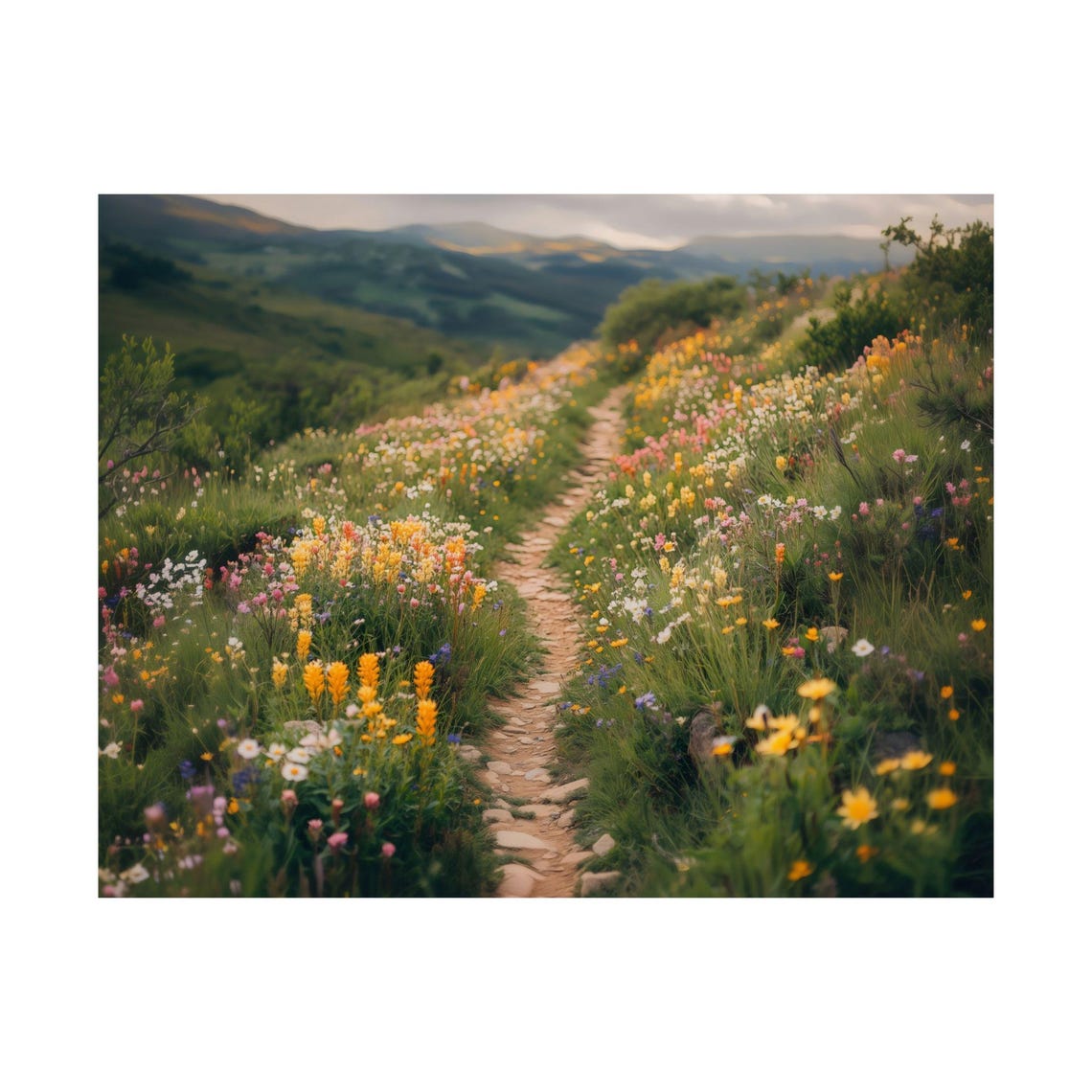 Blooming Wildflower Trail Through Alpine Mountain Meadow Print - Image 3
