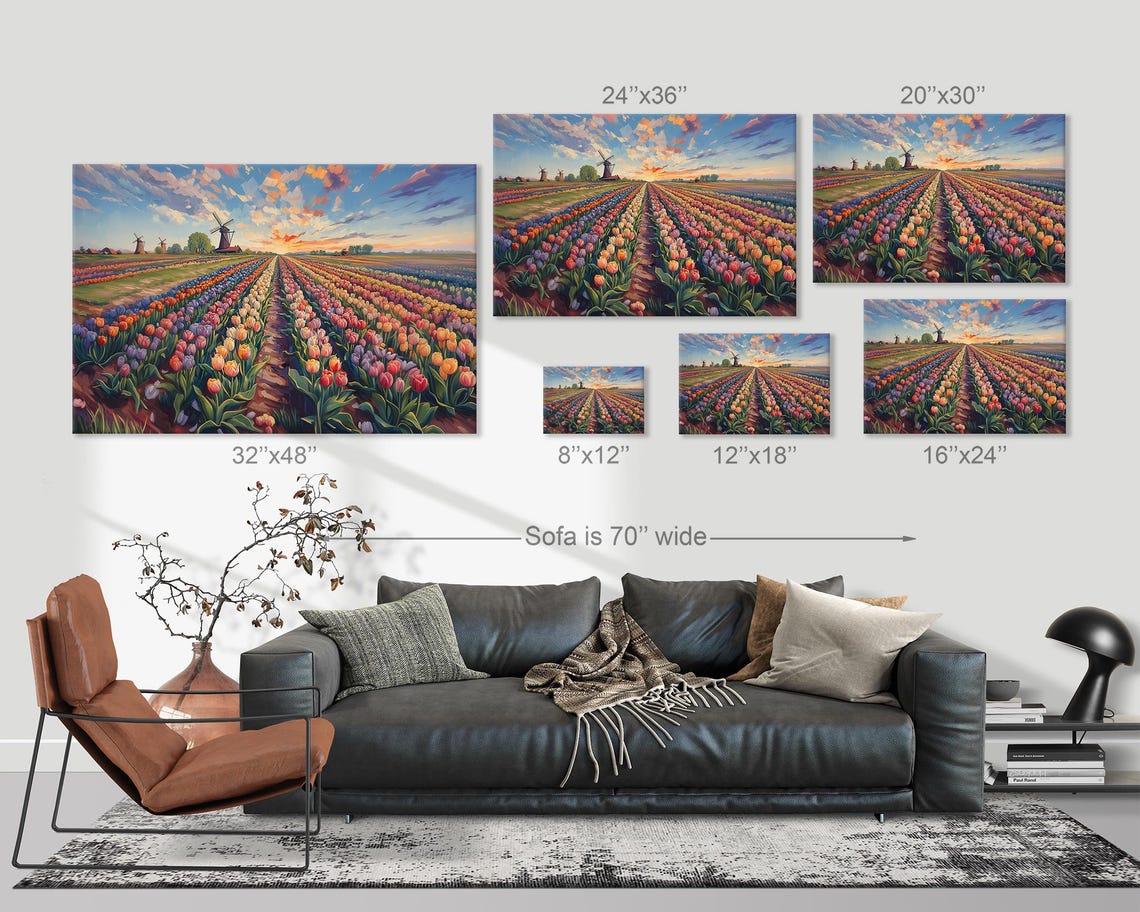 Sunset Tulip Fields Windmill Row Holland Spring Flower Wall Art - Image 3