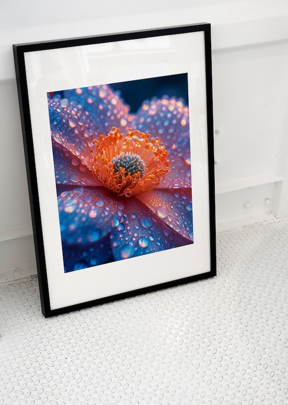 Neon Bloom Flower Art Print, Floral Oil Painting