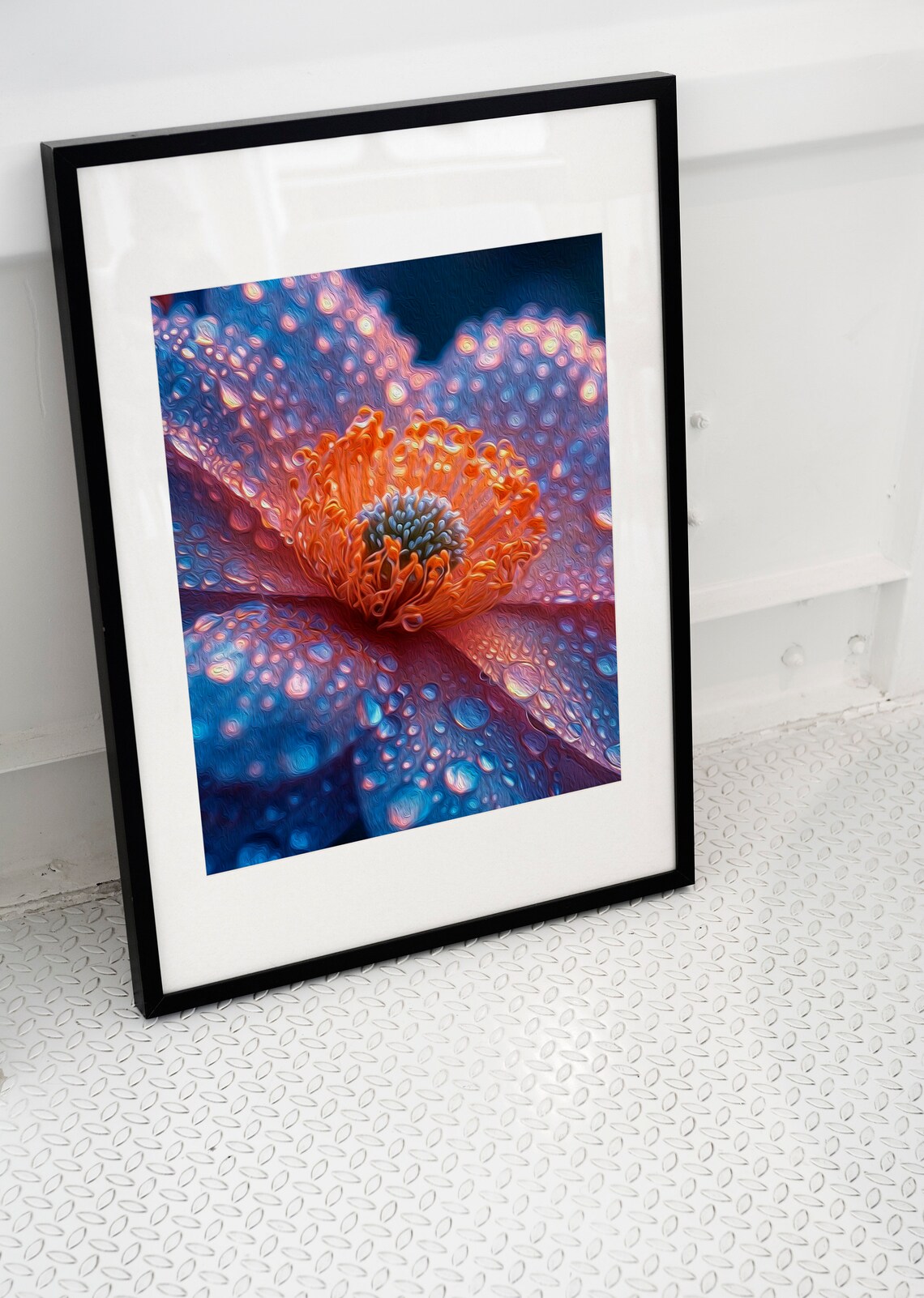 Neon Bloom Flower Art Print, Floral Oil Painting