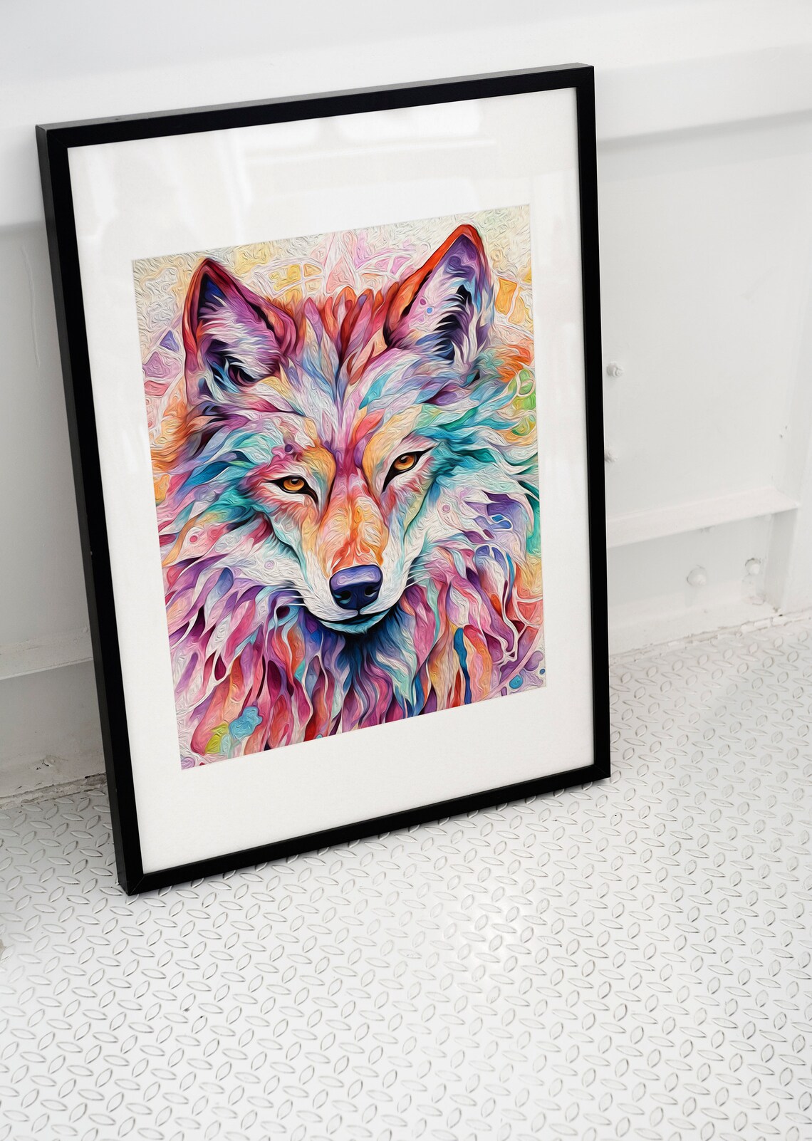 Majestic Wolf Abstract Oil Painting Colorful Wild Spirit Animal Poster