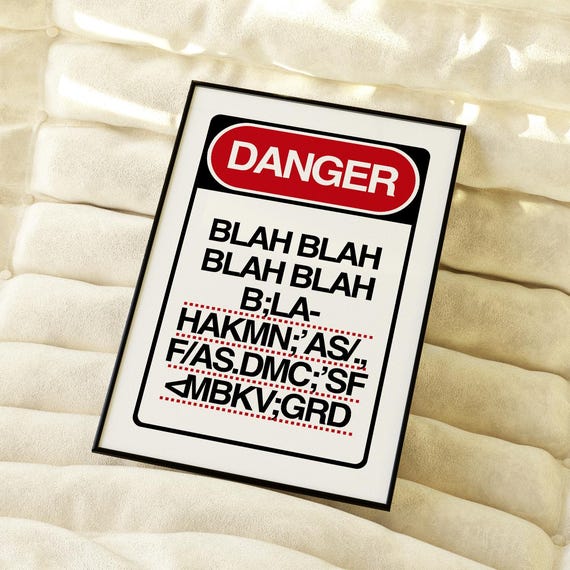 Trendy Retro Wall Art Danger Sign Poster Funky Bar Cart Decor Gallery Home Print