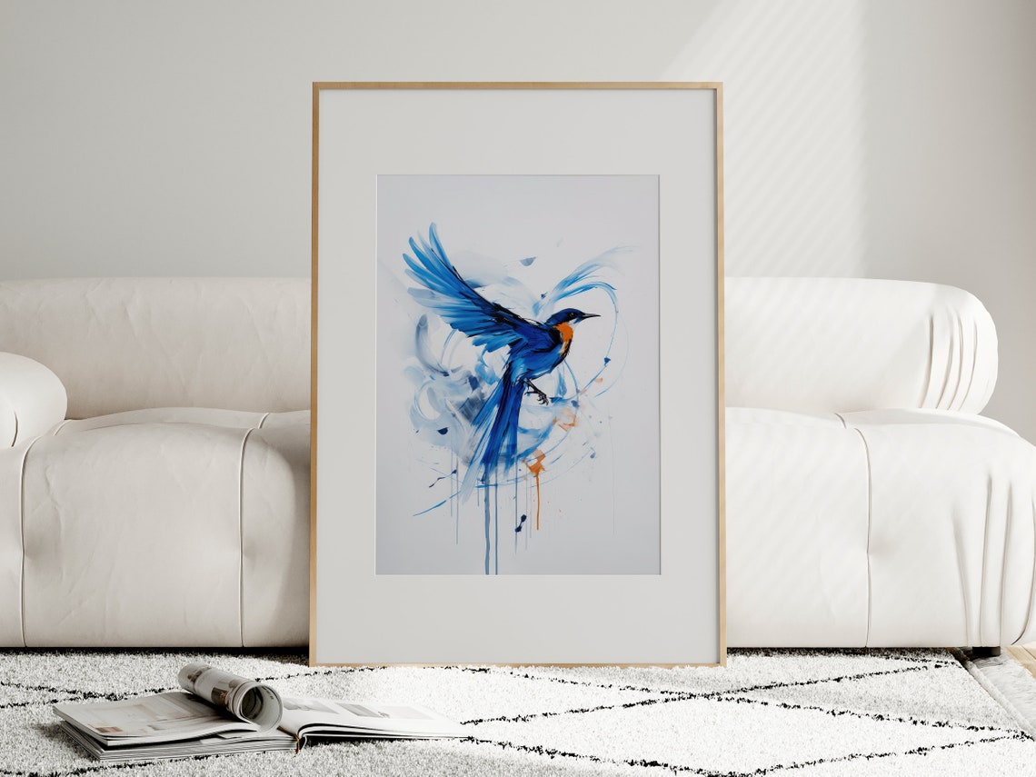 Blue Bird in Flight Abstract Watercolor with Paint Drips Poster - Image 5