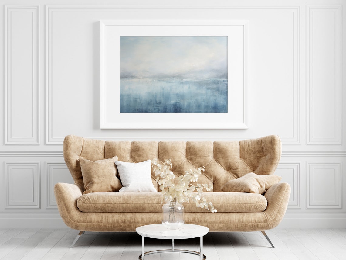 Serene Dreamy Misty Blue Abstract Ocean Seascape Minimalist Poster - Image 4