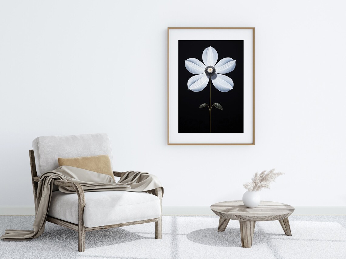 Sophisticated White Flower Painting Modern Art Print Luxury Wall Decor Artwork - Image 2